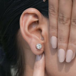 Milgrain Old European Round Moissanite Stud Earrings