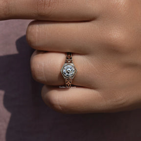 Art Deco Hexagonal Old European Cut Diamond Engagement Ring