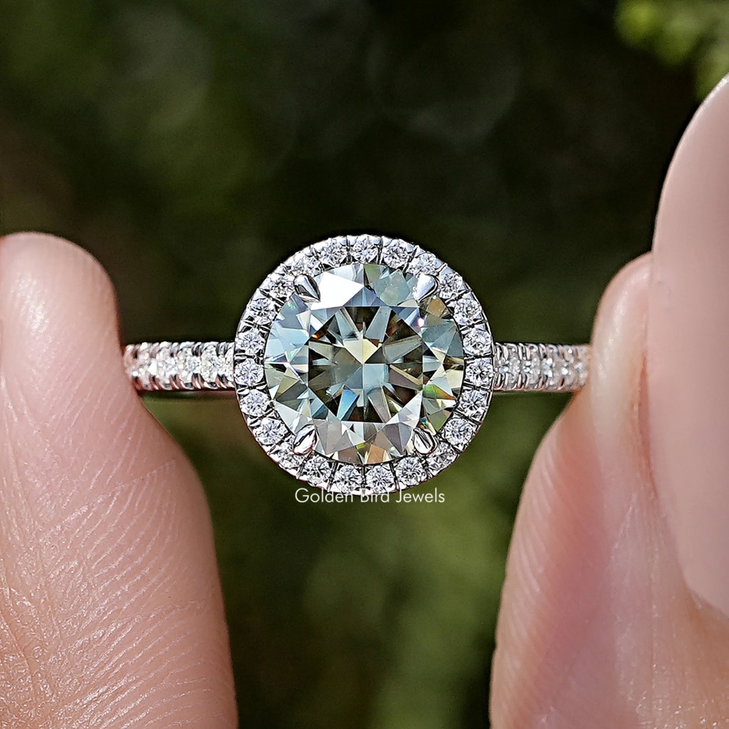 Old European Round Cut Moissanite Accent Ring