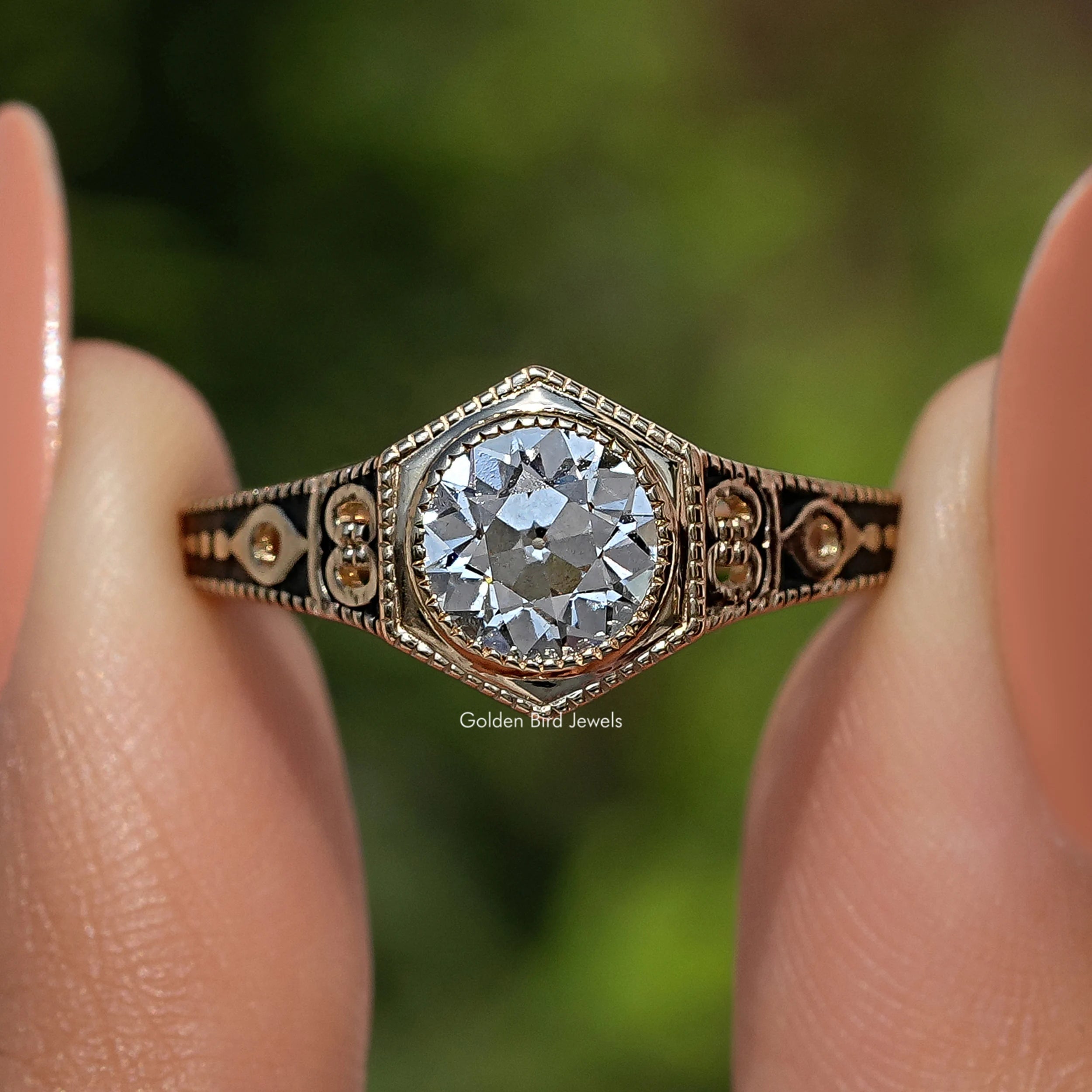 Art Deco Hexagonal Old European Cut Diamond Engagement Ring ...