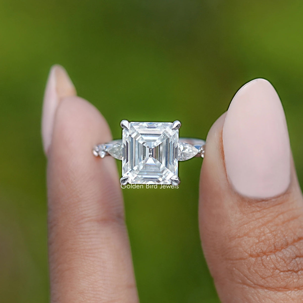 Colorless Old Mine Asscher Moissanite Accent Ring