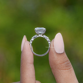 Colorless Old Mine Asscher Moissanite Accent Ring