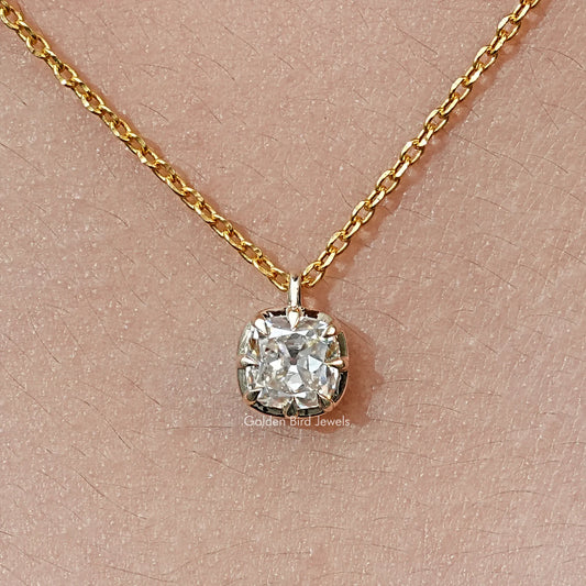 Off White Old Mine Cushion Cut Moissanite Pendant