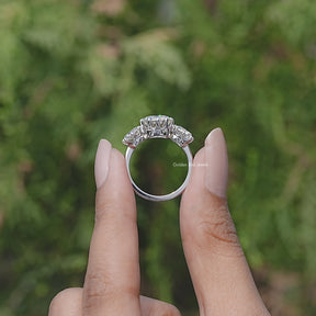 Back view of Old Mine Cushion Three Stone Moissanite Ring
