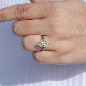Old Mine Marquise Shaped Moissanite Solitaire Ring