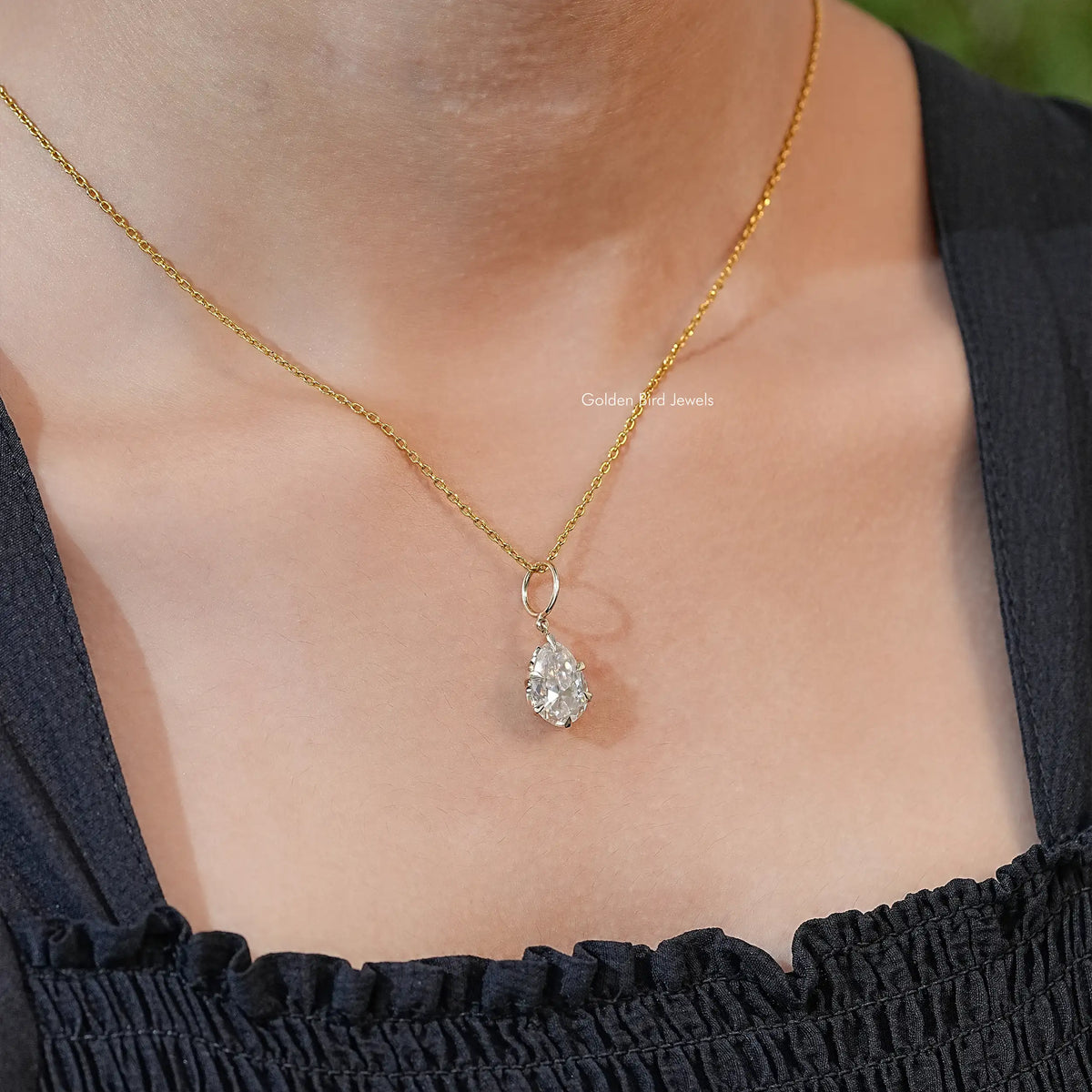 Old Mine Pear Cut Moissanite Solitaire Pendant