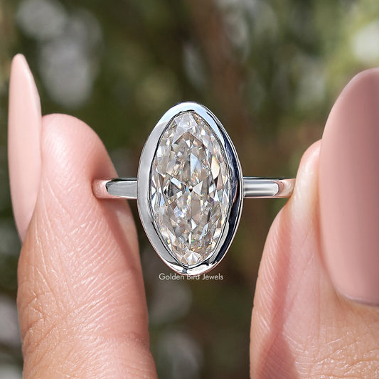 Bezel Set Old Mine Moval Moissanite Solitaire Ring