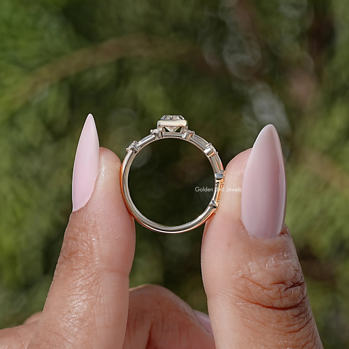 Old Mine Moval Cut Moissanite Solitaire Bridal Ring Set
