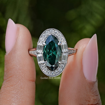Old Mine Moval Moissanite Gemstone Halo Ring