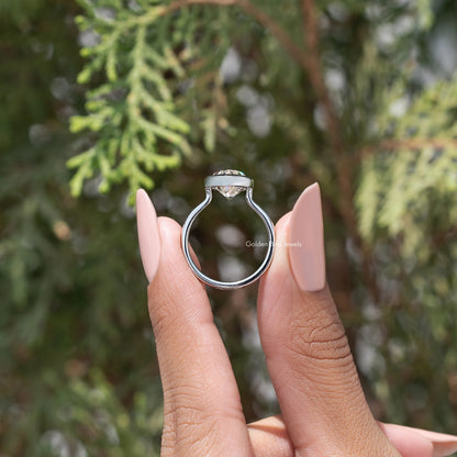Bezel Set Old Mine Moval Moissanite Solitaire Ring