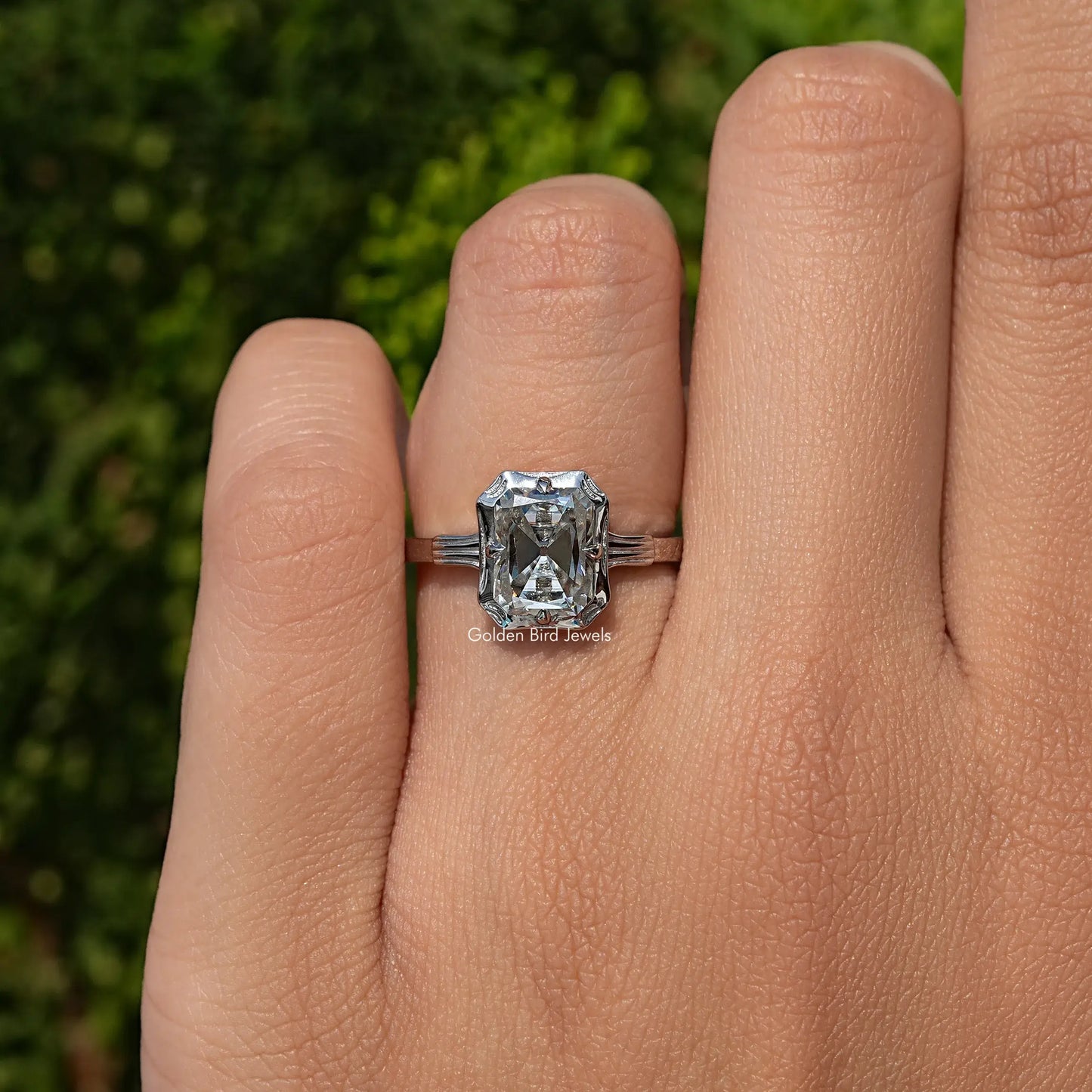 Old Mine Radiant Cut Moissanite Solitaire Ring