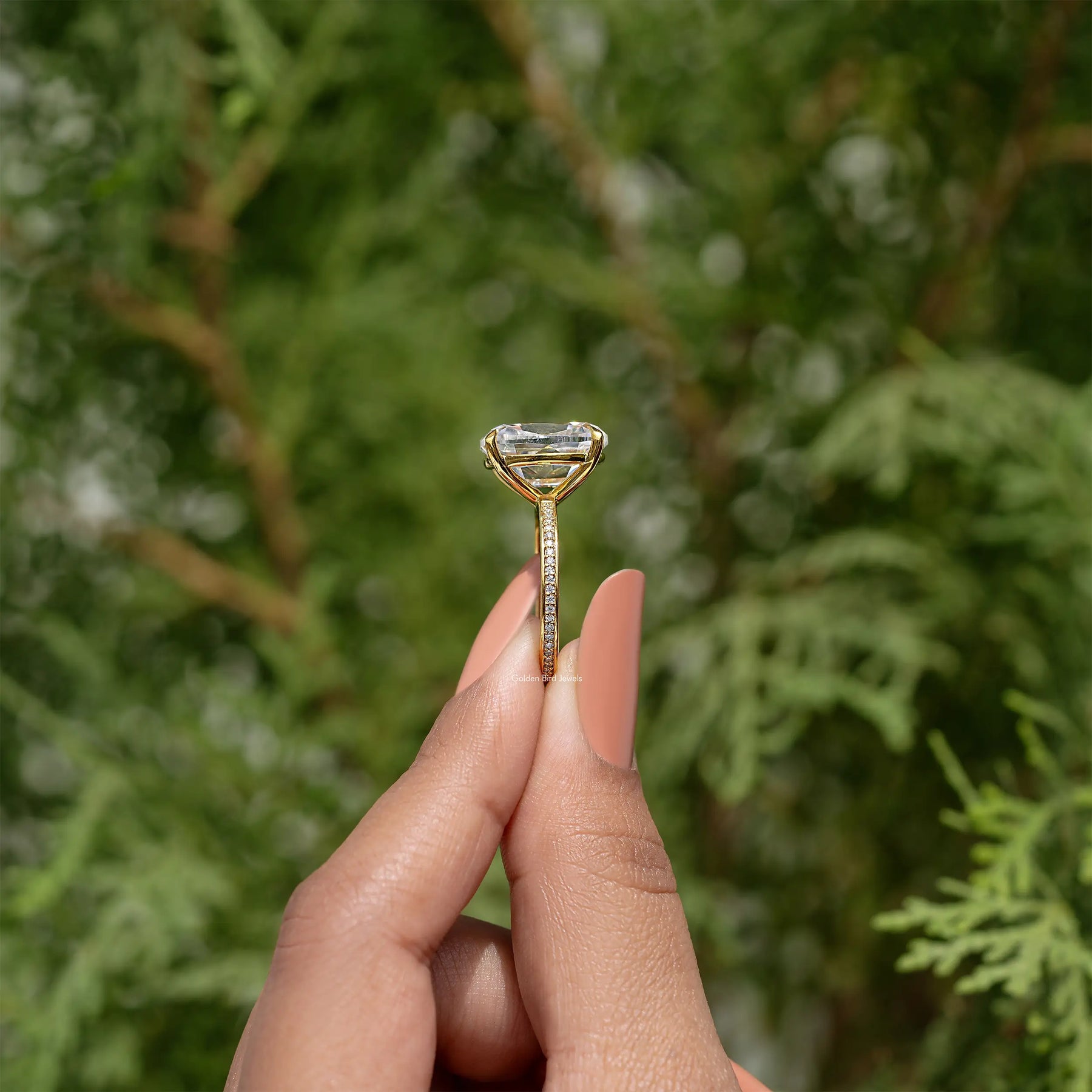 Old Mine Long Cushion Cut Accent Stone Engagement Ring