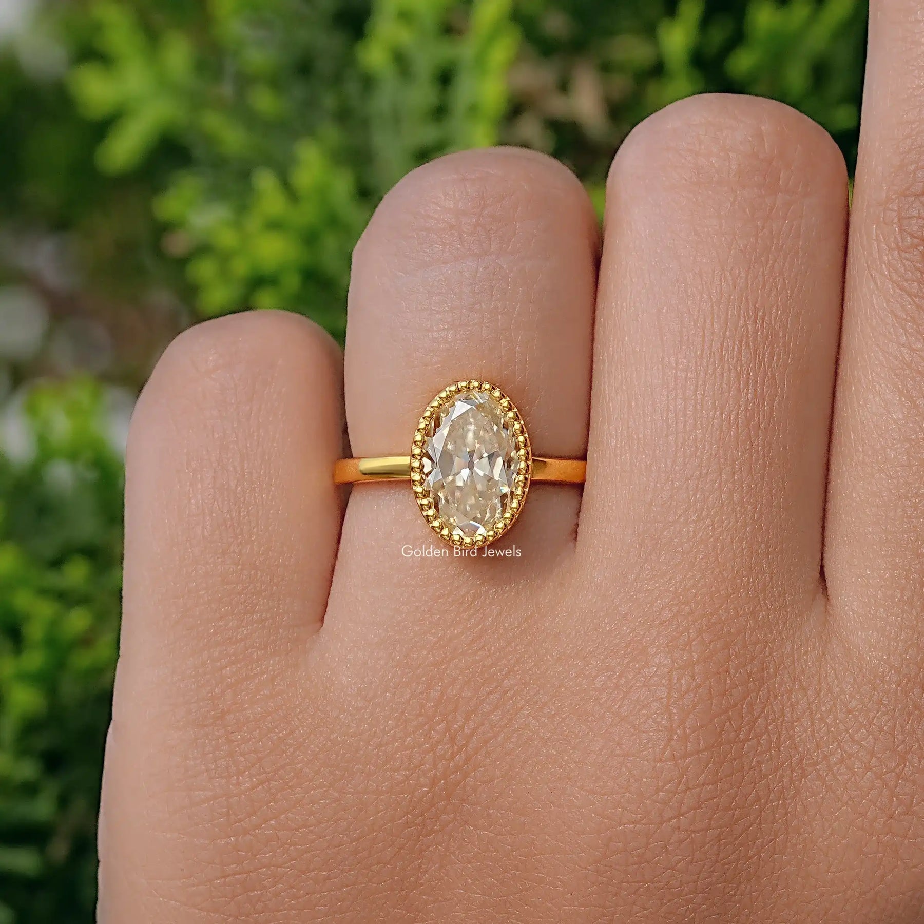 Old Mine Oval Milgrain Bezel Set Moissanite Ring