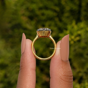 Old Mine Pear Cut Moissanite Bezel Set Engagement Ring