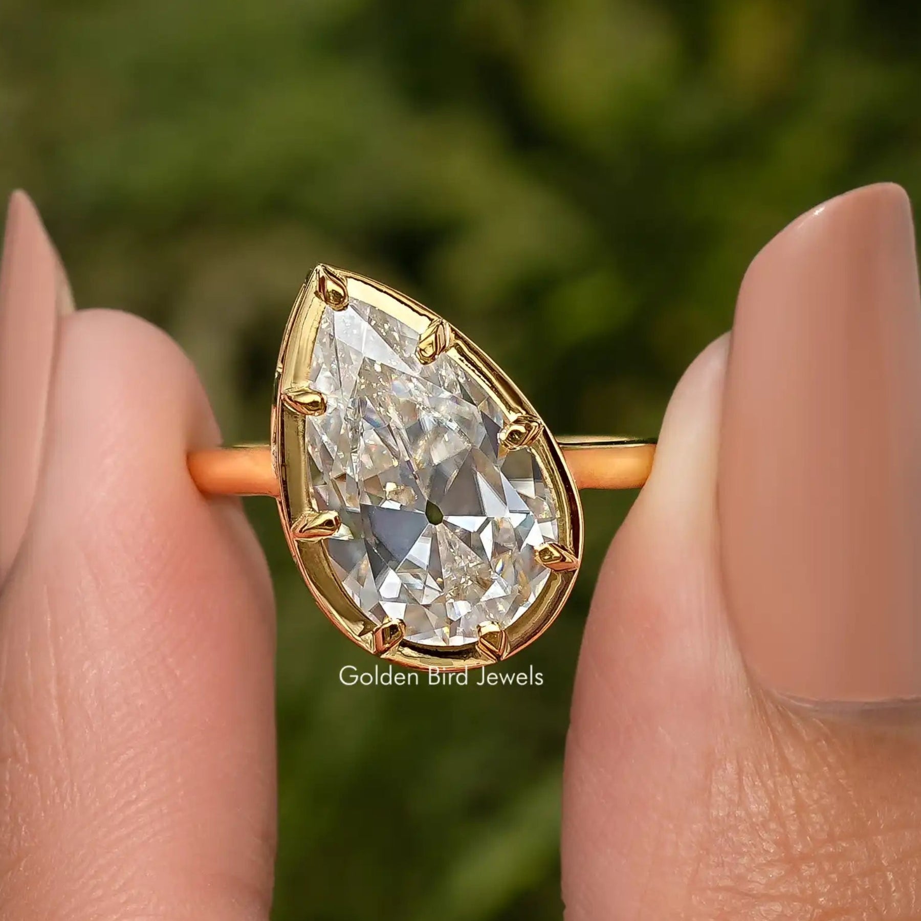 Old Mine Pear Cut Moissanite Solitare Engagement Ring