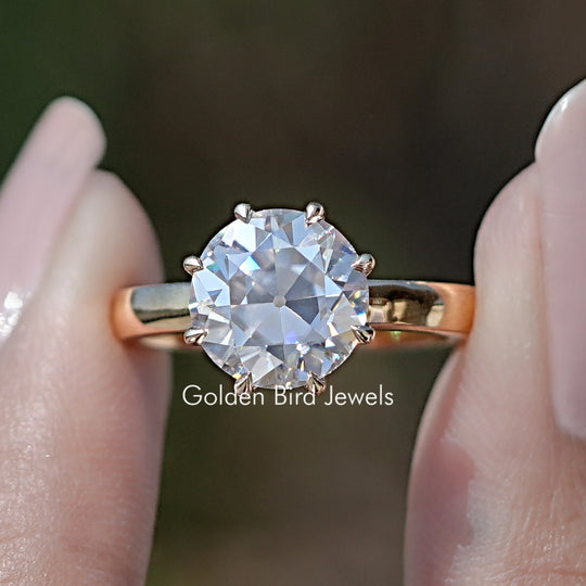 Front view of Old European Cut Round Moissanite Solitaire Ring 