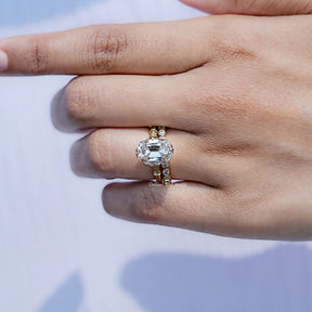 Elongated OMC Cushion Moissanite Bridal Ring Set