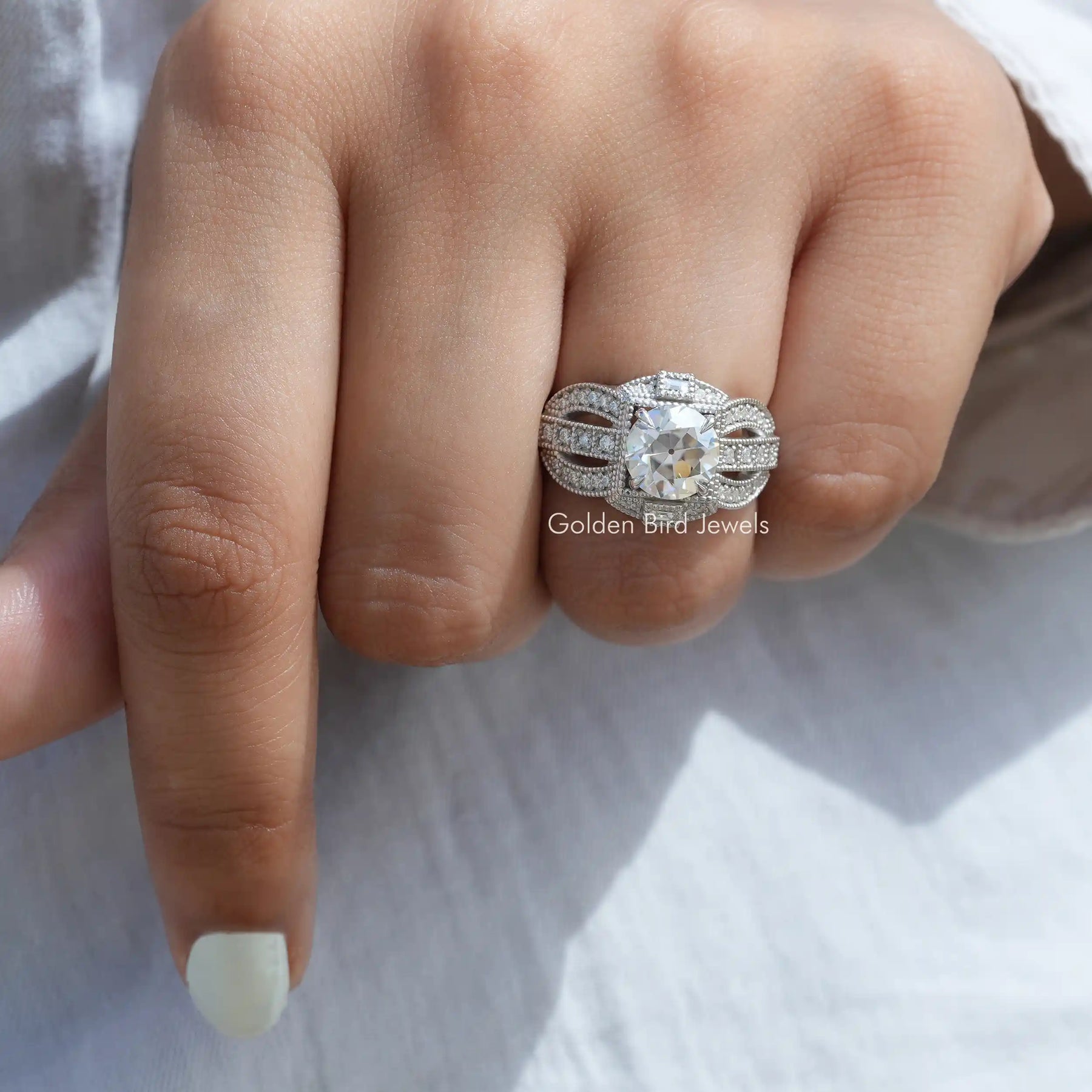 Old Cut Round Moissanite Vintage Style Ring