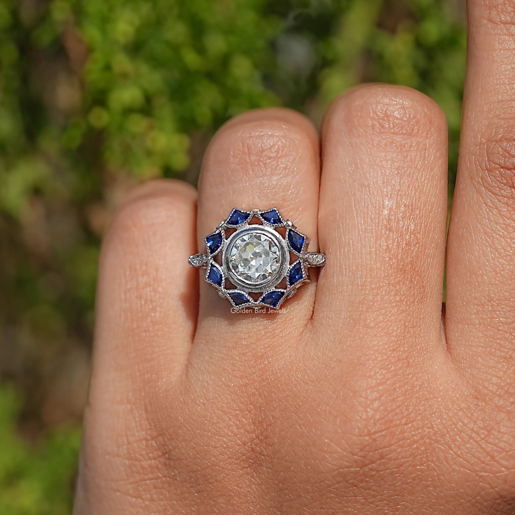 Old European Round Cut Bezel Set Moissanite Ring