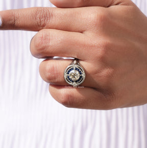 View of Old European Round Cut Moissanite Ring In finger
