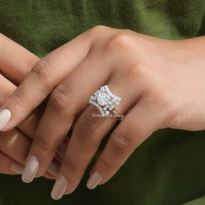 [Old European Round And Baguette Cut Moissanite Ring]-[Golden Bird Jewels]