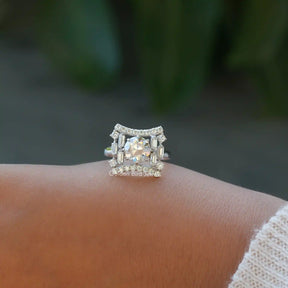 [Baguette And Round Cut Moissanite Ring]-[Golden Bird Jewels]