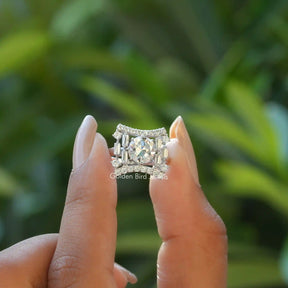 Front View of Old European Round Cut Moissanite Cocktail Ring In two Fingers