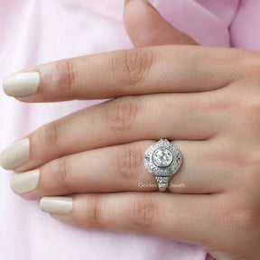 Detailed View of Moissanite Old European Cut Ring In Yellow Gold