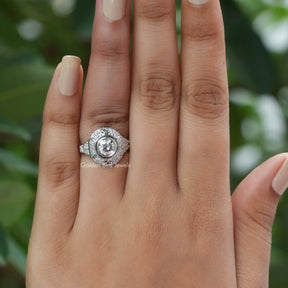 View of Moissanite Old European Round Cut Vintage Ring In White Gold