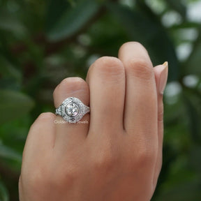View of Vintage Old European Round Cut Engagement Ring In Finger