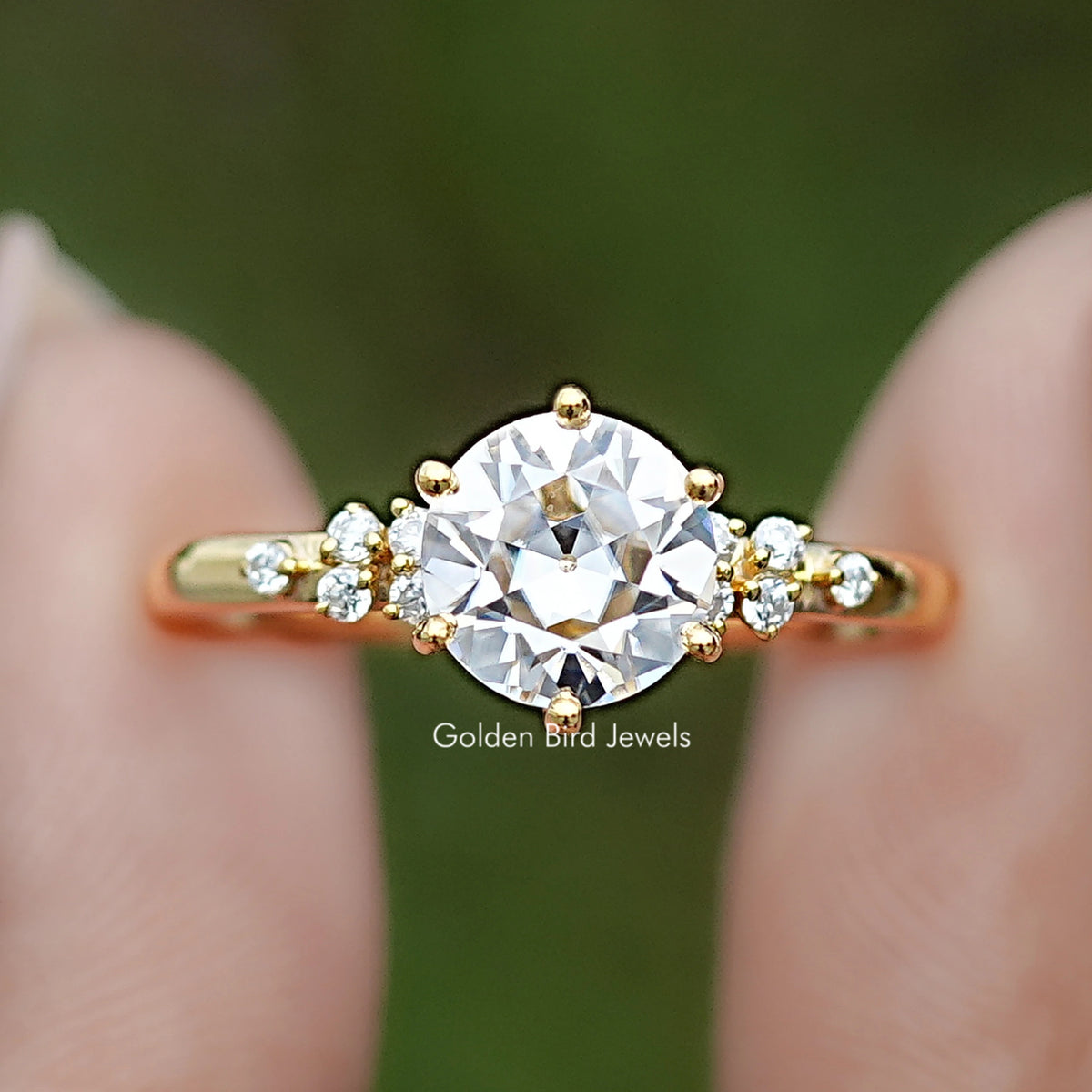 Moissanite Old European Cut Round Accent Stone Ring