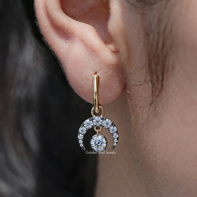 Moissanite Old European Cut Round Dangle Hoop Earrings