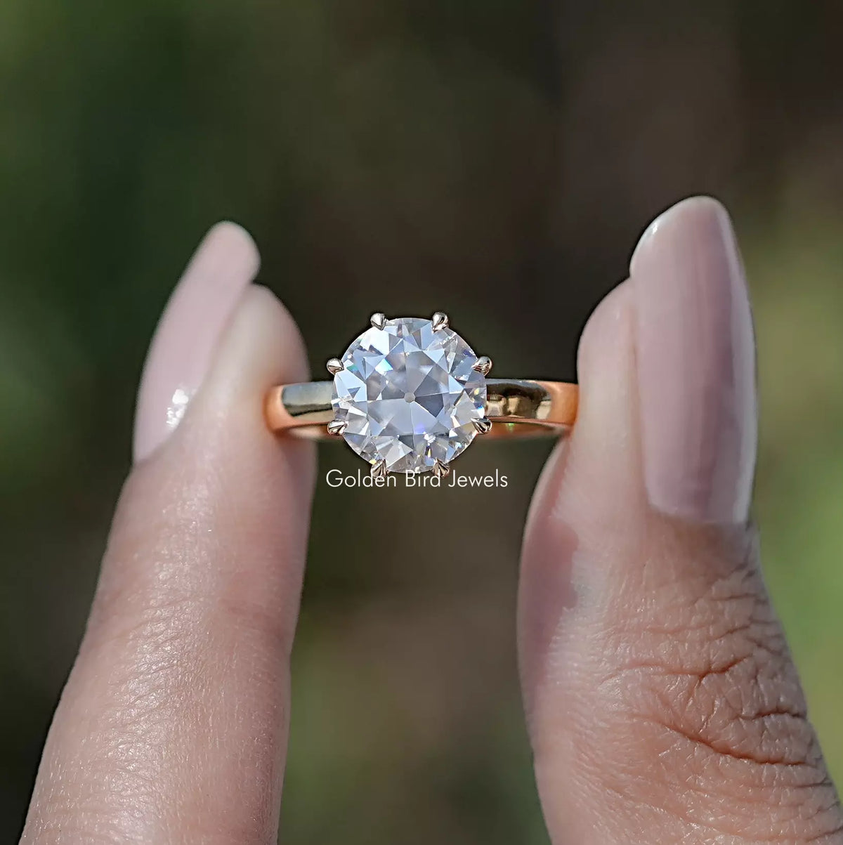Front view of Old European Cut Round Moissanite Solitaire Ring 