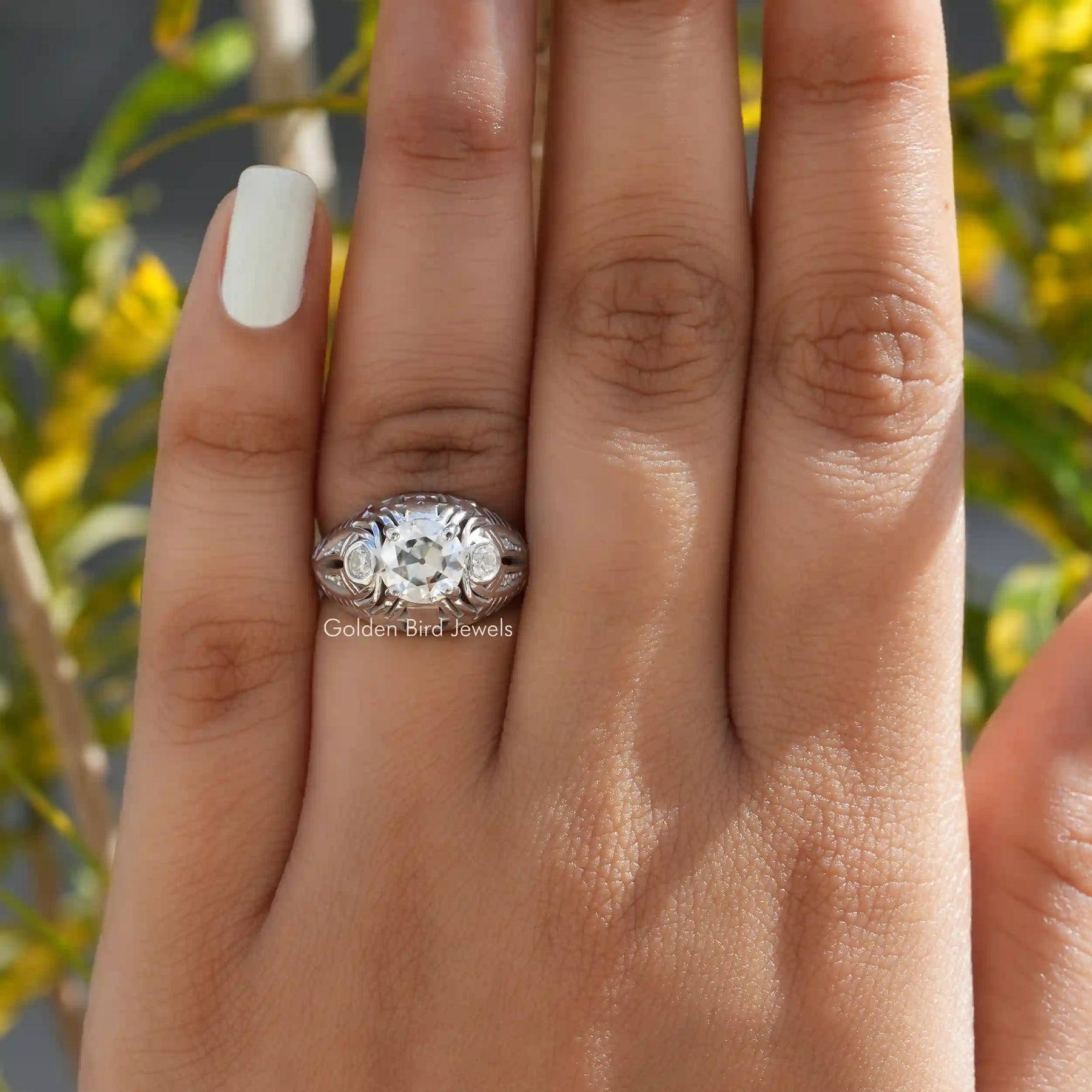 Old European Round Cut Moissanite Ring