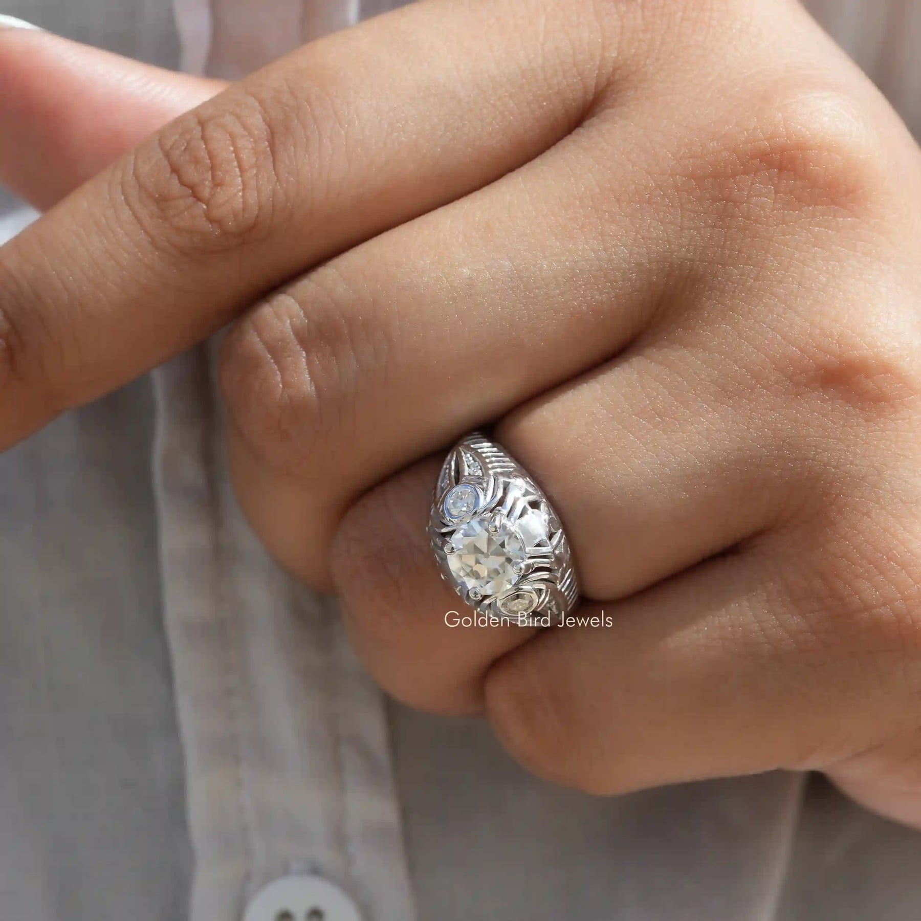 Old European Cut Round Moissanite Vintage Ring