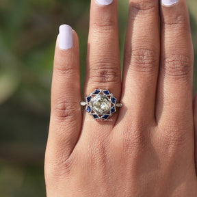 View of Bezel Set Old European Round Cut Moissanite Ring In White Gold