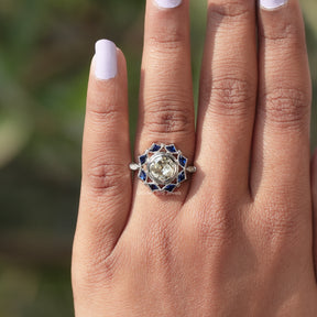 [Bezel Set Old European Round Cut Moissanite Ring]-[Golden Bird Jewels]