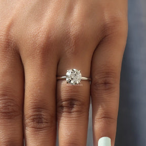 Round Cut Diamond Solitaire Engagement Ring In finger
