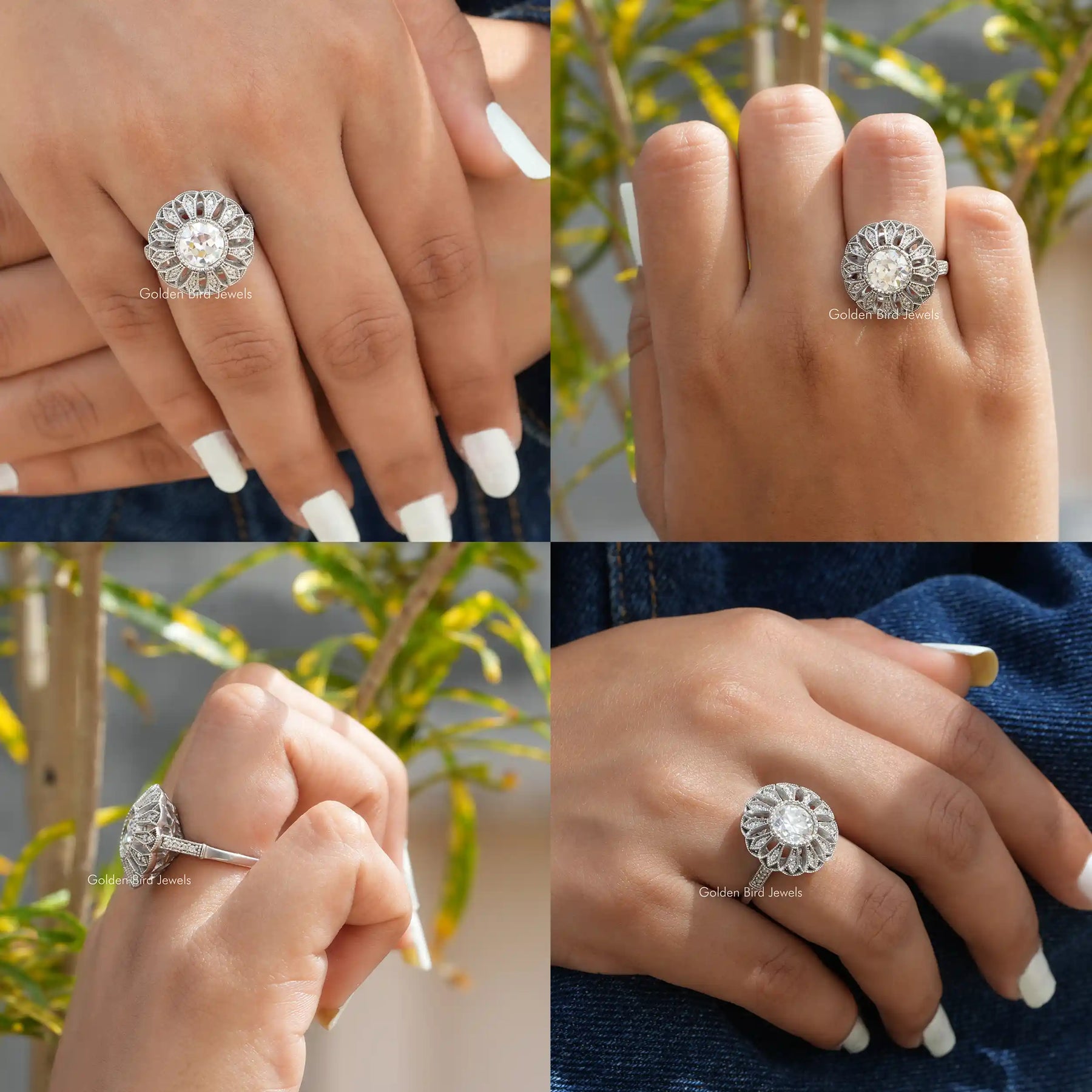 Old European Round Cut Floral Style Vintage Ring