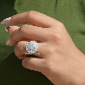 [Old european round cut moissanite ring made of tapper baguette cut side stones]-[Golden Bird Jewels]