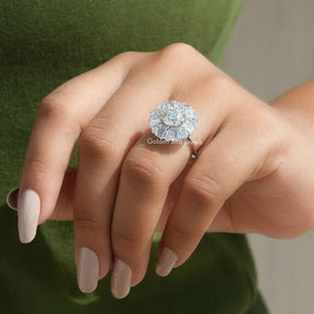 [Front view of moissanite  old european round cut cluster ring crafted with prong setting]-[Golden Bird Jewels]
