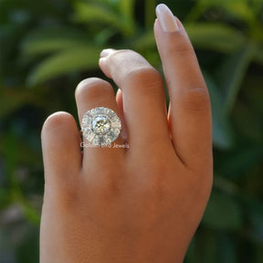 [Moissanite cluster ring made of old european round cut stone]-[Golden Bird Jewels]