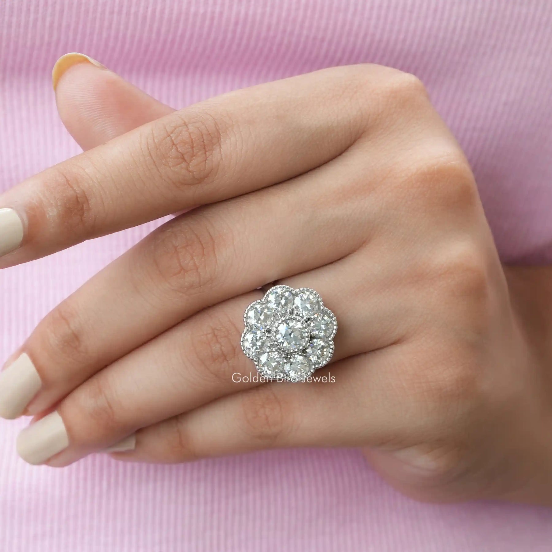 Old European Round Cut Moissanite Halo Ring