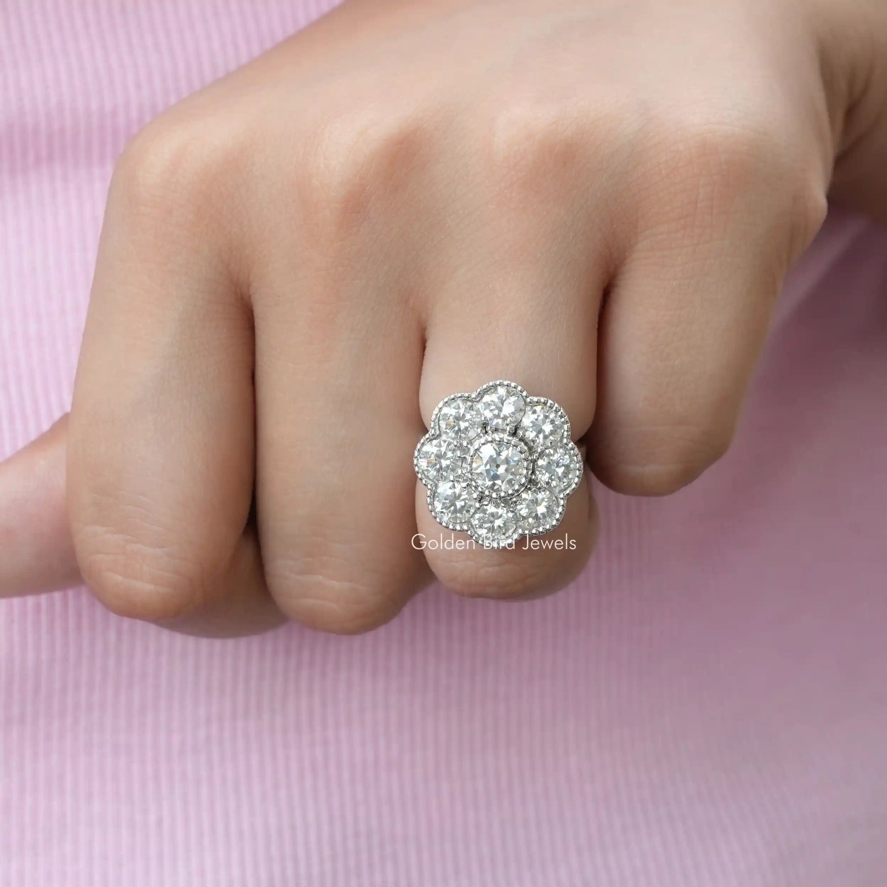 Old European Round Cut Moissanite Halo Ring
