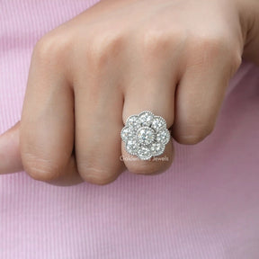 Old European Round Cut Moissanite Halo Ring