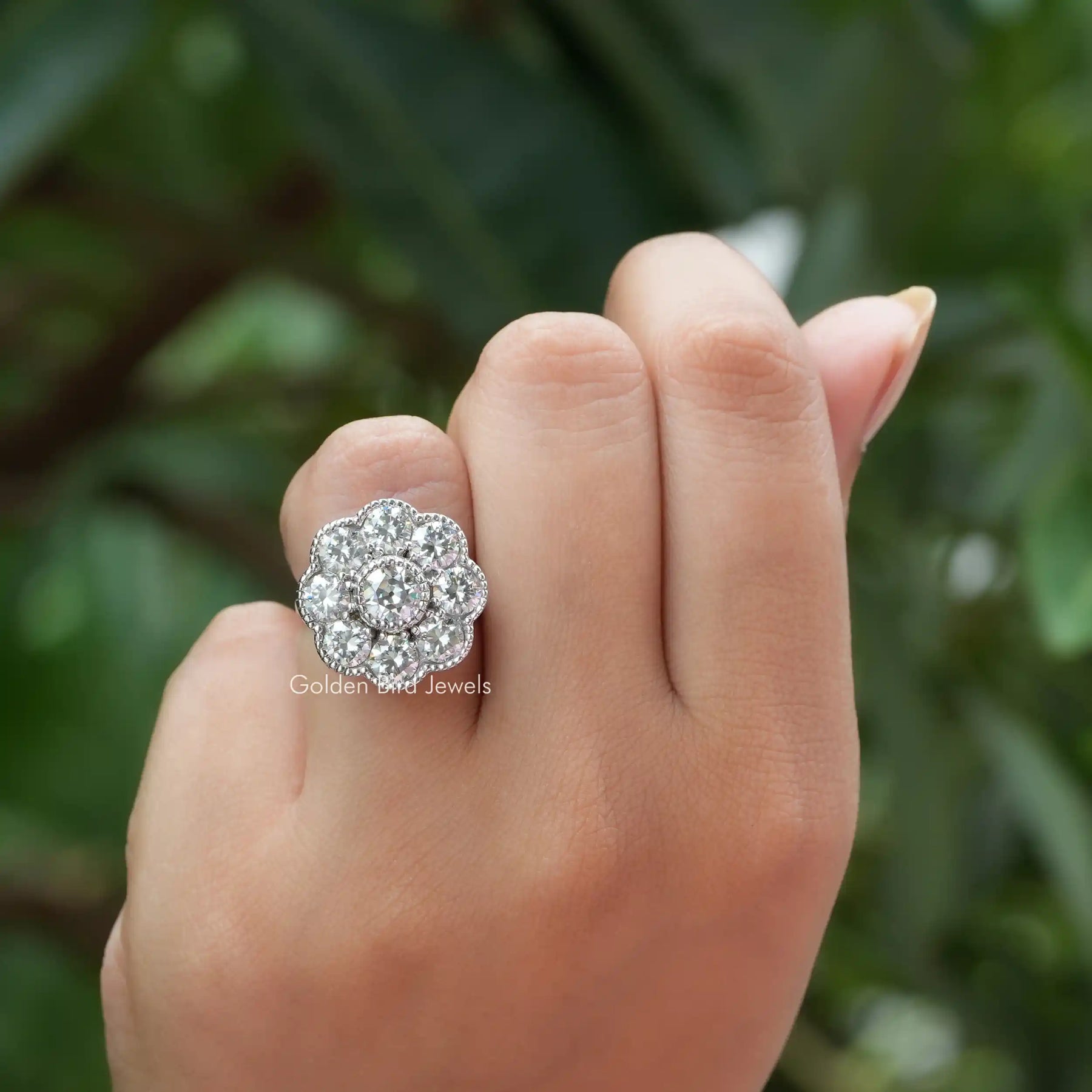 Old European Round Cut Moissanite Halo Ring