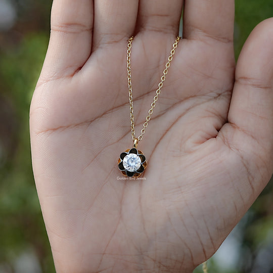 Old European Cut Round Moissanite Flower Style Pendant