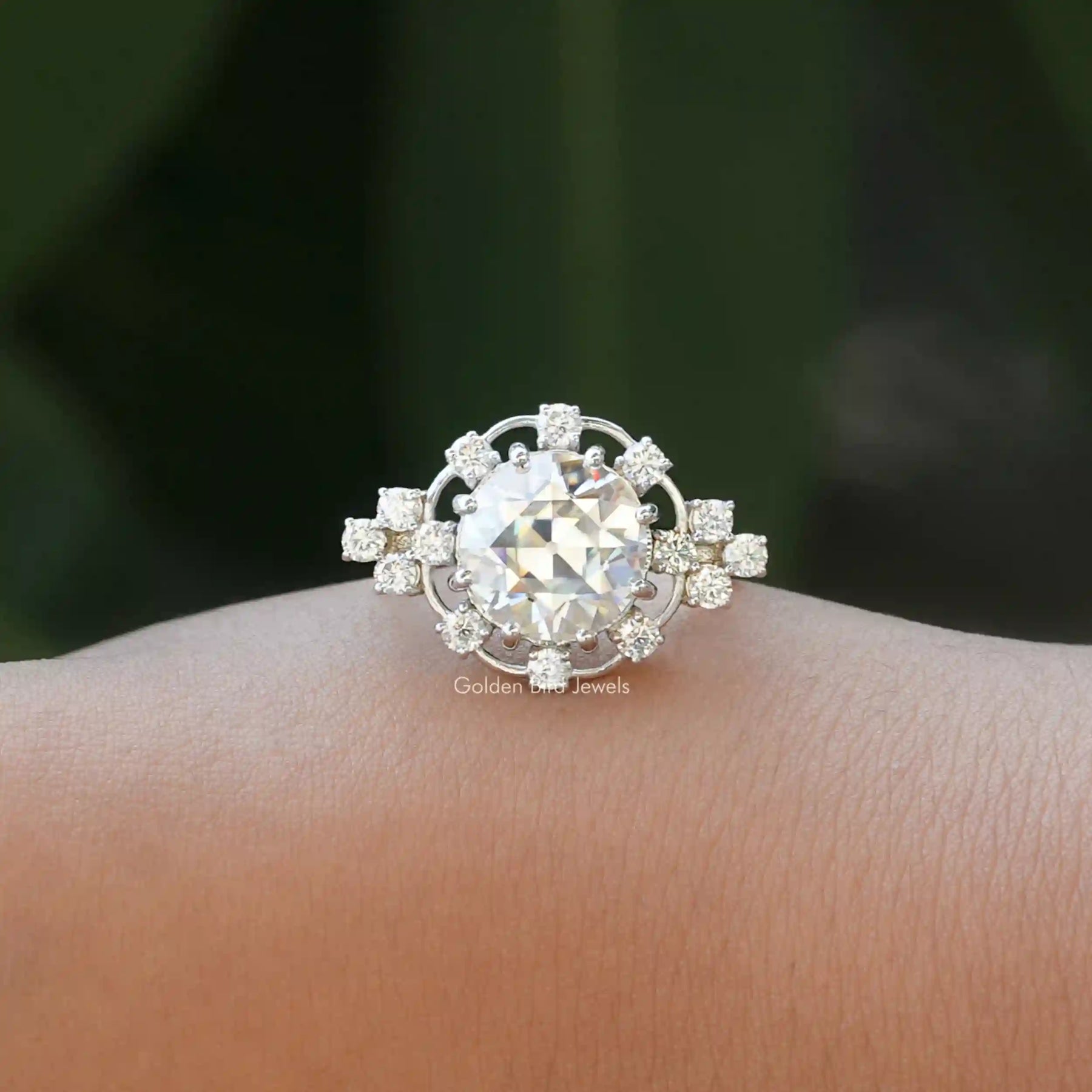 [Moissanite old european round cut proposal ring set in side round cut stones]