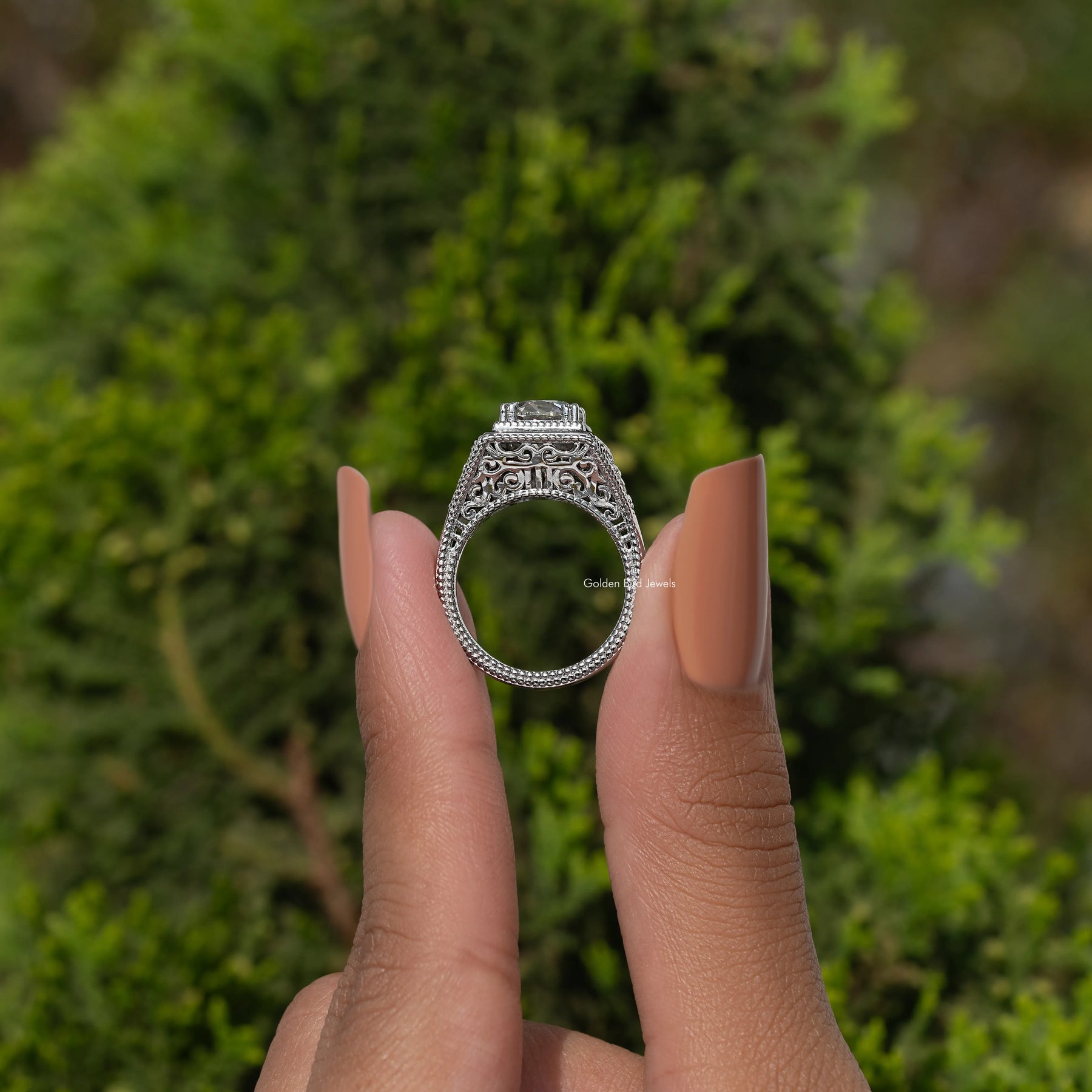 Old European Round Cut Moissanite Vintage Ring