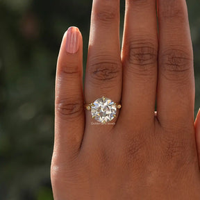 View of Old European Round Cut Moissanite Ring In Yellow Gold